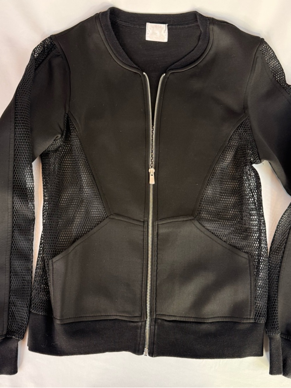 Sarah’s Day X White Fox Active Black Mesh-Panel Zip-Front Scuba Jacket (S)